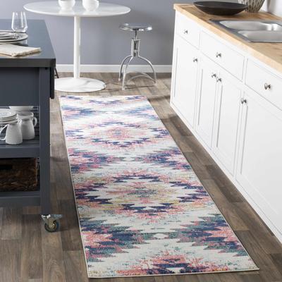 Lewisberry 2'7" x 10'2" Rustic White/Aqua/Teal/Dark Blue/Black/Charcoal/Light Brown/Mustard/Pink/Purple/Light Beige/Peach/Navy/LightBeige/LightBrown/DarkBlue/Peach/Light Brown/Navy Runner - Boutique Rugs