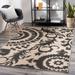 Kongiganak 7'3" Square Cottage Black/Light Beige/Beige Outdoor Area Rug - Hauteloom