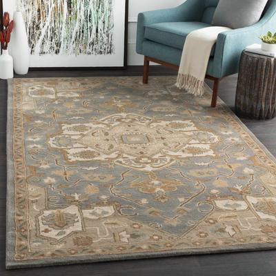 Broomfield 4' Round Traditional Wool Medium Gray/Sage/Dark Brown/Beige/Tan/MediumGray/DarkBrown/Medium Gray/Dark Brown Area Rug - Boutique Rugs