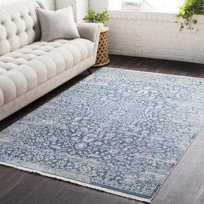 Yorkana 3'11" x 5'3" Traditional Vintage Medallion Blue Saffron/Blue/Gray/Light Blue/Tan/Light Beige/Oatmeal/Light Beige/Beige/Mustard Area Rug - Boutique Rugs