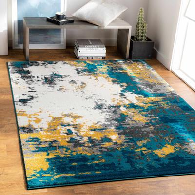 Dover 2' x 2'11" Modern Mustard/Charcoal/Cream/Dark Blue/Deep Teal/Gray/Teal/Navy/DeepTeal/DarkBlue/Teal/Navy Area Rug - Boutique Rugs