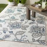 Neon 5'3" Round Cottage Taupe/White/Teal/Navy/Pale Blue Outdoor Area Rug - Hauteloom