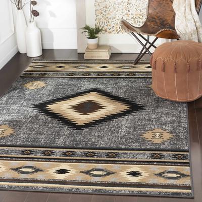 Buckhaven 8'10" x 12'10" Rustic Charcoal/Black/Dark Brown/Gray/Light Beige/Tan/Peach/DarkBrown/LightBeige/Dark Brown/Peach Area Rug - Boutique Rugs
