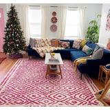 Westhill 5' x 8' Modern Contemporary Abstract Bohemian Wool Fuchsia/Light Beige/Peach Area Rug - Hauteloom