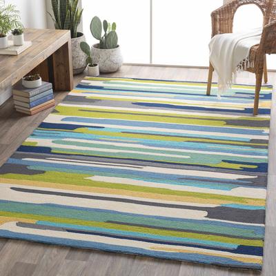 Ephrata 9' x 12' Modern Navy/Aqua/Cream/Blue/Gray/Light Green/Yellow Outdoor Area Rug - Boutique Rugs