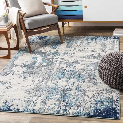 Beverly 5'3" Round Modern Aqua/White/Charcoal/Dark Blue/Light Slate/Navy Area Rug - Boutique Rugs