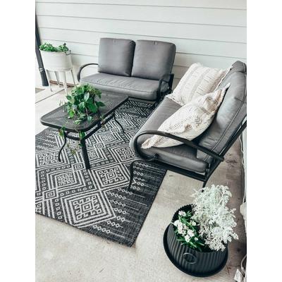 Frankville 6'7" x 9' Bohemian/ Black/White Outdoor Area Rug - Hauteloom