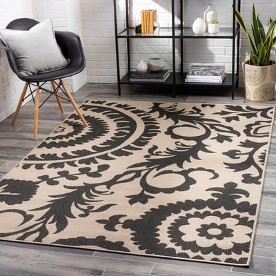 Kongiganak 8'10" x 12'10" Cottage Black/Light Beige/Beige Outdoor Area Rug - Boutique Rugs