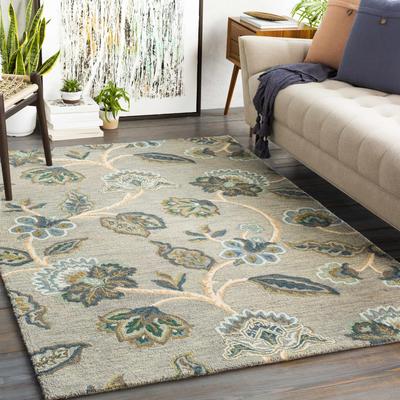 Sage Charcoal Beige, Blue And Green Area Rug 8 X 10