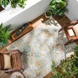 Inala 5'3" x 7'3" Traditional Ivory/Saffron/Charcoal/Brown/Light Sage/Pale Blue/Light Slate/Mustard/Dark Red Outdoor Area Rug - Hauteloom