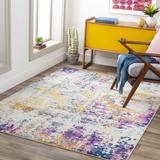 Fowlmere 5'3" x 7'3" Modern Dark Blue/Aqua/Burnt Orange/Gray/Off White/Pink/Saffron/Mustard/Navy Area Rug - Hauteloom