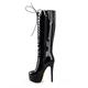 Only maker Women's Round Toe Platform Booties Front Lace-Up Side Zip-Up High Heel Stiletto Over The Knee High Boots Glazed Black Size 2