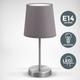 B.K.Licht lampe de table design moderne, tissu gris, pied métal nickel mat, pour ampoule LED E14,