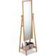 Relaxdays - Miroir sur pied en bambou, inclinlable, étagère, Glace salle de bain, dressing, HxLxP :