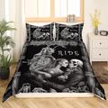 Skull Beauty Kiss Duvet Cover Set Super King with 2 Pillow Case, 3D Ride or Die Grey Bedding Sets with Hidden Zipper Closure,Soft Comforter Microfiber Gothic Style Quilt Cover Set 3 Pcs (220x260cm)