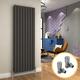 ELEGANT Modern Vertical Radiator Double Designer Heater Grey Tall Upright Radiators Wall Panel 1800 x 608 mm + Valves Chrome