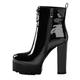 MissHeel Women's Round Toe Platform Boots Ankle-cuff Side Zipper High Heel Booties Square High Heels Patent Leather Shoes Black Size 11