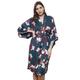 Ladies Cotton Dressing Gown ~ Robe ~ Wrap Teal Blue Protea Floral Print ~ Size Small to X Large (X Large UK 16/18)