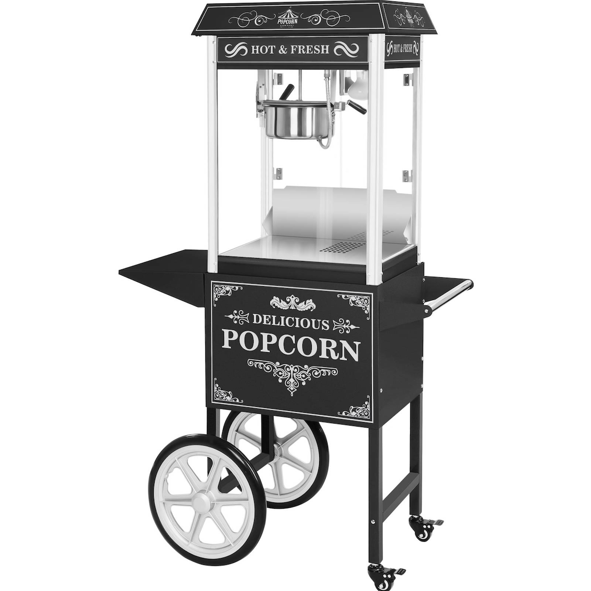 Royal Catering Popcornmaschine mit Wagen - 1500 W - 5 kg/h - Retro-Design - schwarz - Image