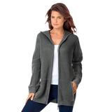 Plus Size Women's Classic-Length Thermal Hoodie by Roaman's in Medium Heather Grey (Size S) Zip Up Sweater