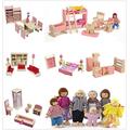 DecoBay Wooden Dolls House Furniture 4 Sets, 5 Sets, 6 Sets Bedroom, Kitchen, Bathroom and Living Room with Family Dolls (6 Sets of Rooms and 7 Family Dolls)