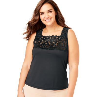 Plus Size Women's Silky Lace-Trimmed Camisole by Comfort Choice in Black (Size 4X) Full Slip