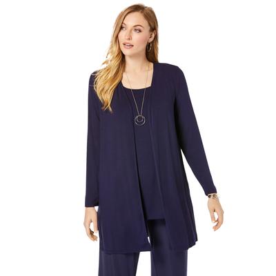 Plus Size Women's Everyday Stretch Knit Open Front Cardigan by Jessica London in Navy (Size 14/16)