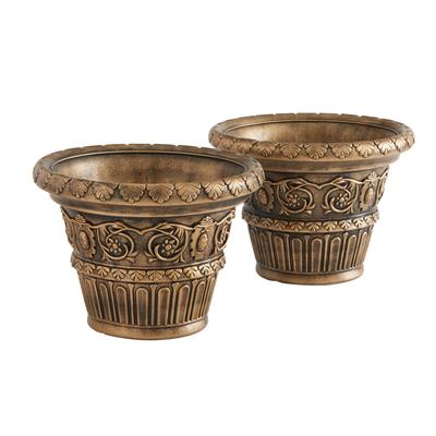 Set of 2 Large Romantic Planters by BrylaneHome in Bronze