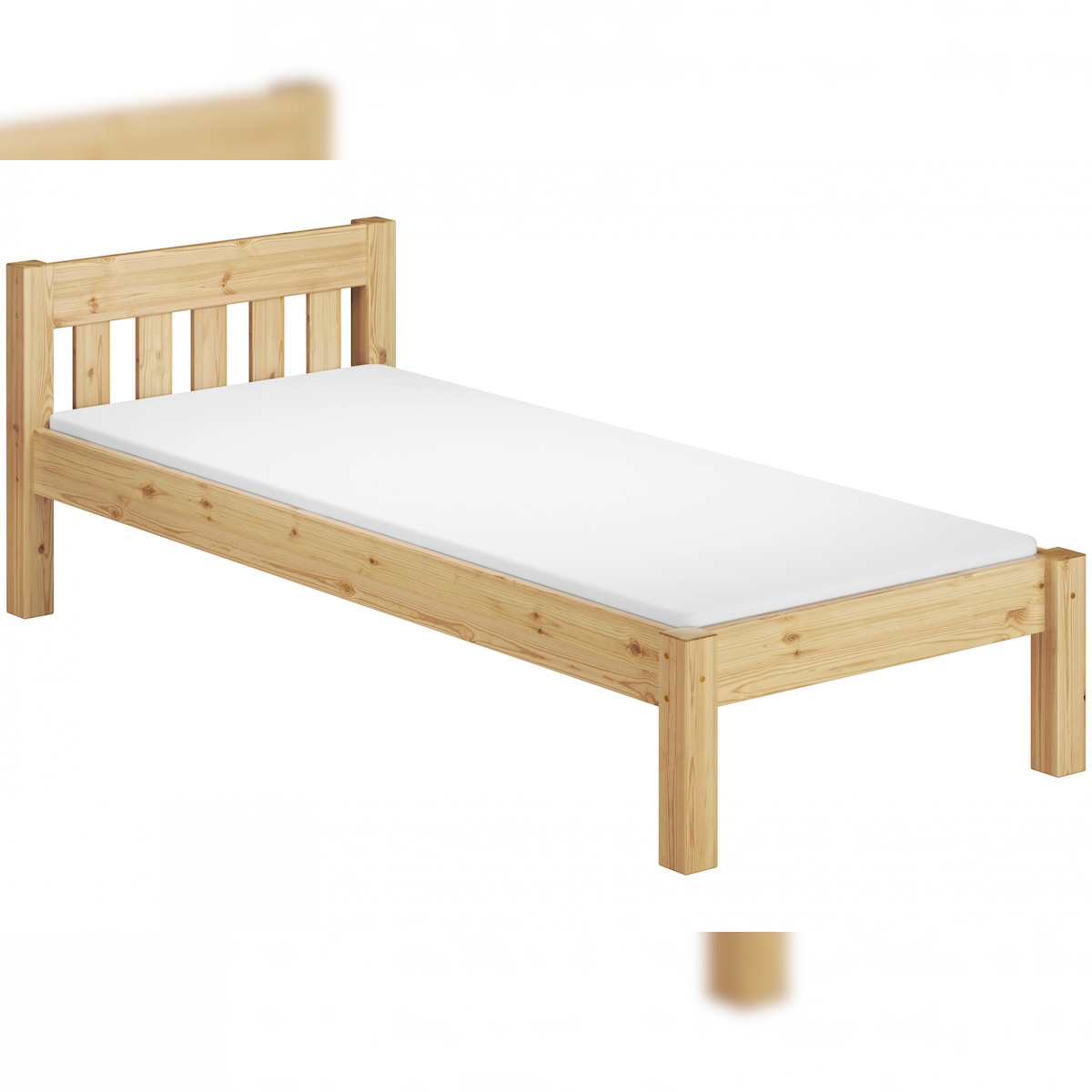 Erst-Holz Kinderbett kurzes Bett Bettrahmen 90x190 Kiefer massiv Holzbett Matratze 60.38-09-190 M Image