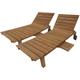 Lot de 2 bains de soleil contemporain en teck grade c - Marron