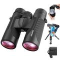 12x42 HD Binoculars for Adults High Power with Universal Phone Adapter and Updated Tripod- Super Bright Binoculars with Large View- Lightweight Waterproof Binoculars for Bird Watching Stargazing Etc