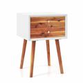 Costway Wooden Nightstand Mid-Century End Side Table with 2 Storage Drawers-Brown