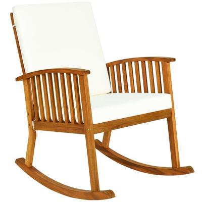Costway Outdoor Acacia Wood Rocking Chair with Detachable Washable Cushions