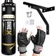 Heavy Filled 9 Piece Boxing Punch Bag Set Gloves Wall Bracket Ceiling Hook Chains Punching Kick Bag for Grappling, MMA, Kickboxing, Muay Thai, Karate, BJJ & Taekwondo 4ft 5ft (4ft, Ceiling Hook+Mitt)