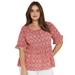 Plus Size Women's Ruffle Sleeve Babydoll Blouse by ellos in Apple Red Medallion (Size 22)