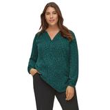 Plus Size Women's Notch Neck Henley Tunic by ellos in Evergreen Animal Print (Size 14)
