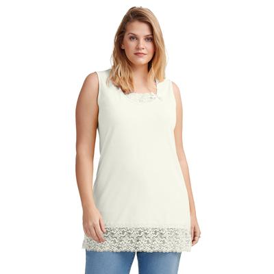 Plus Size Women's Lace Hem Tunic Tank by ellos in Ivory (Size S)