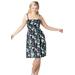 Plus Size Women's Smocked Bodice Tank Dress by ellos in Black Floral (Size 5X)