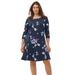 Plus Size Women's Madison 3/4 Sleeve Dress by ellos in Navy Floral (Size M)