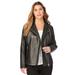 Plus Size Women's Leather Moto Jacket by Roaman's in Black (Size 14 W) Motorcycle Zip