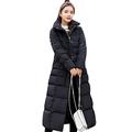 BINGMAX Women Ladies Slim Hooded Down Padded Long Winter Warm Parka Outwear Jacket Coat with Removable Faux Fur Hood Black