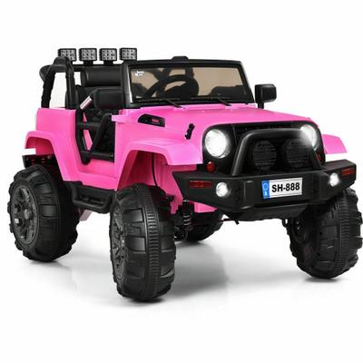 Costway 12V Kids Remote Control Riding Truck Car with LED Lights-Pink