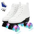 KALINU Women's Roller Skates PU Leather High-top Roller Skates Four-Wheel Roller Skates Shiny Roller Skates (White flash wheel,34)