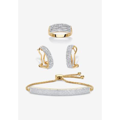 18K Gold-Plated Diamond Accent Demi Hoop Earrings, Ring and Adjustable Bolo Bracelet Set 9