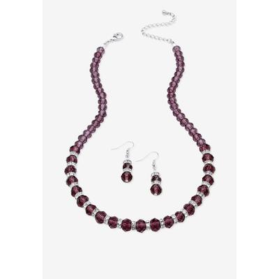 Silver Tone Graduated Necklace & Earring Set Simulated 18" plus 2" ext by PalmBeach Jewelry in February