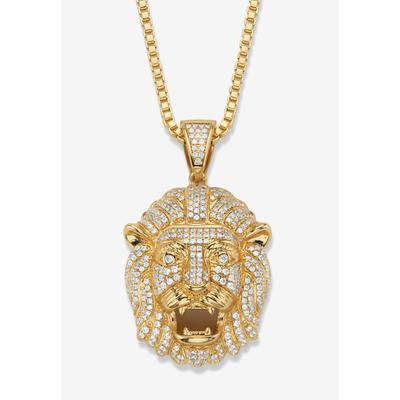 Men's Big & Tall Gold-Plated Lion Head Pendant with Cubic Zirconia accents with 22