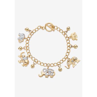 Women's Gold Tone Round Crystal Elephant Charm Bracelet by PalmBeach Jewelry in Crystal