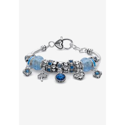 Women's Antique Silvertone Simulated Birthstone 8" Charm Bracelet by PalmBeach Jewelry in December