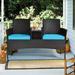 Latitude Run® 2 Piece Rattan Seating Group w/ Cushions Synthetic Wicker/All - Weather Wicker/Metal/Wicker/Rattan in Blue | Outdoor Furniture | Wayfair