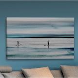 Highland Dunes 'Surfboard Paddling in Blue Waters' - Wrapped Canvas Graphic Art Print Canvas in Black | 30 H x 45 W x 1.5 D in | Wayfair